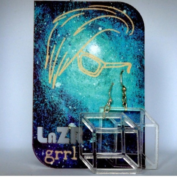 Transparent Prism Earrings - Isometric Lucite - Picture 3 of 7